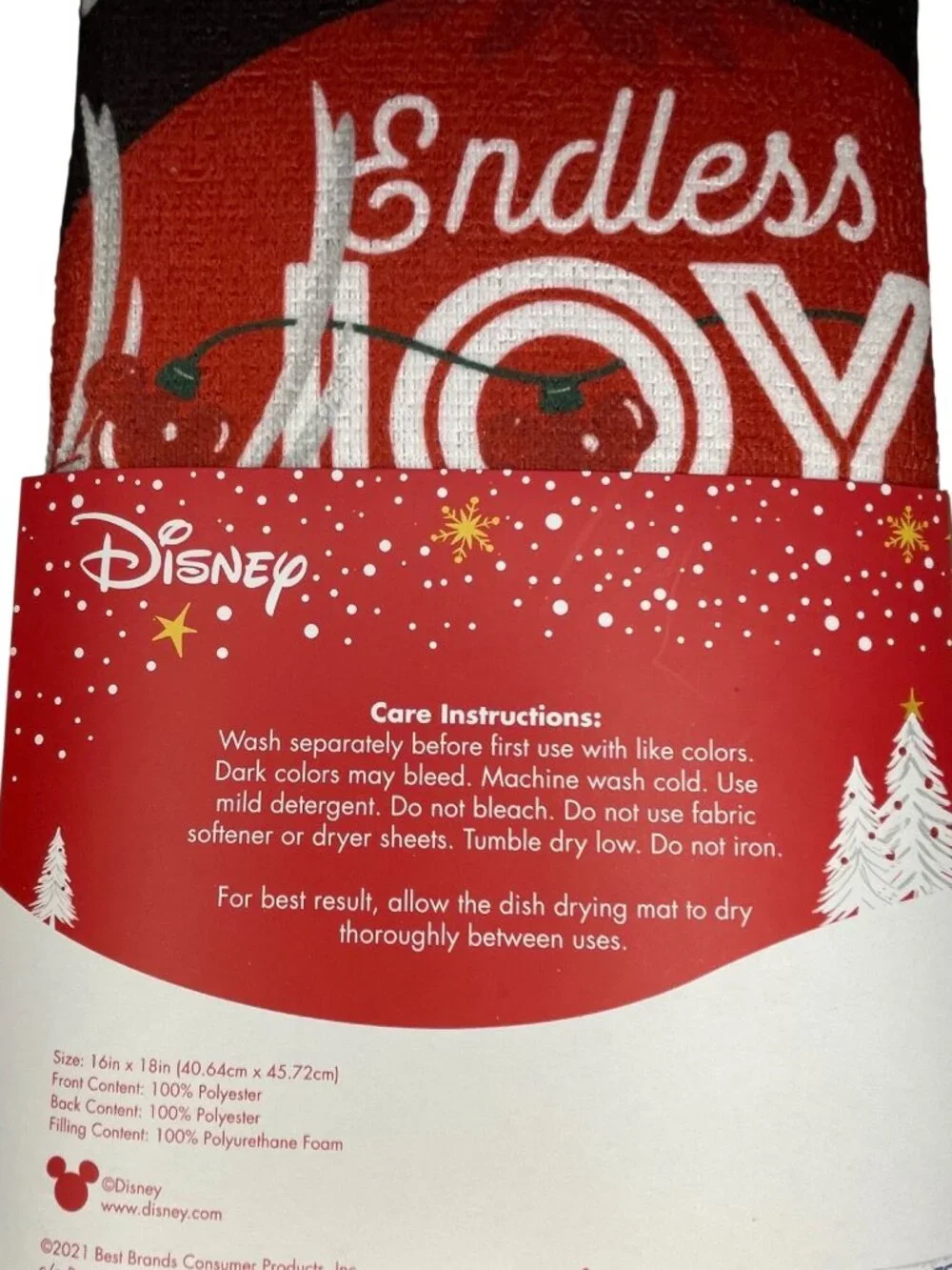 Disney Mickey Mouse Holiday Dish Drying Mat Endless Joy Design 16x18 Inches